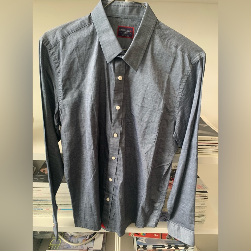 Untuckit Grey Chambray Button Down Long Sleeve Sh… - image 1